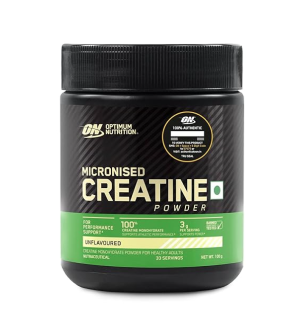 Optimum Nutrition (ON) Micronized Creatine Powder - 100 Gram, 33 Serves, 3g of 100% Creatine Monohydrate per serve, Supports Athletic Performance & Power, Unflavored.